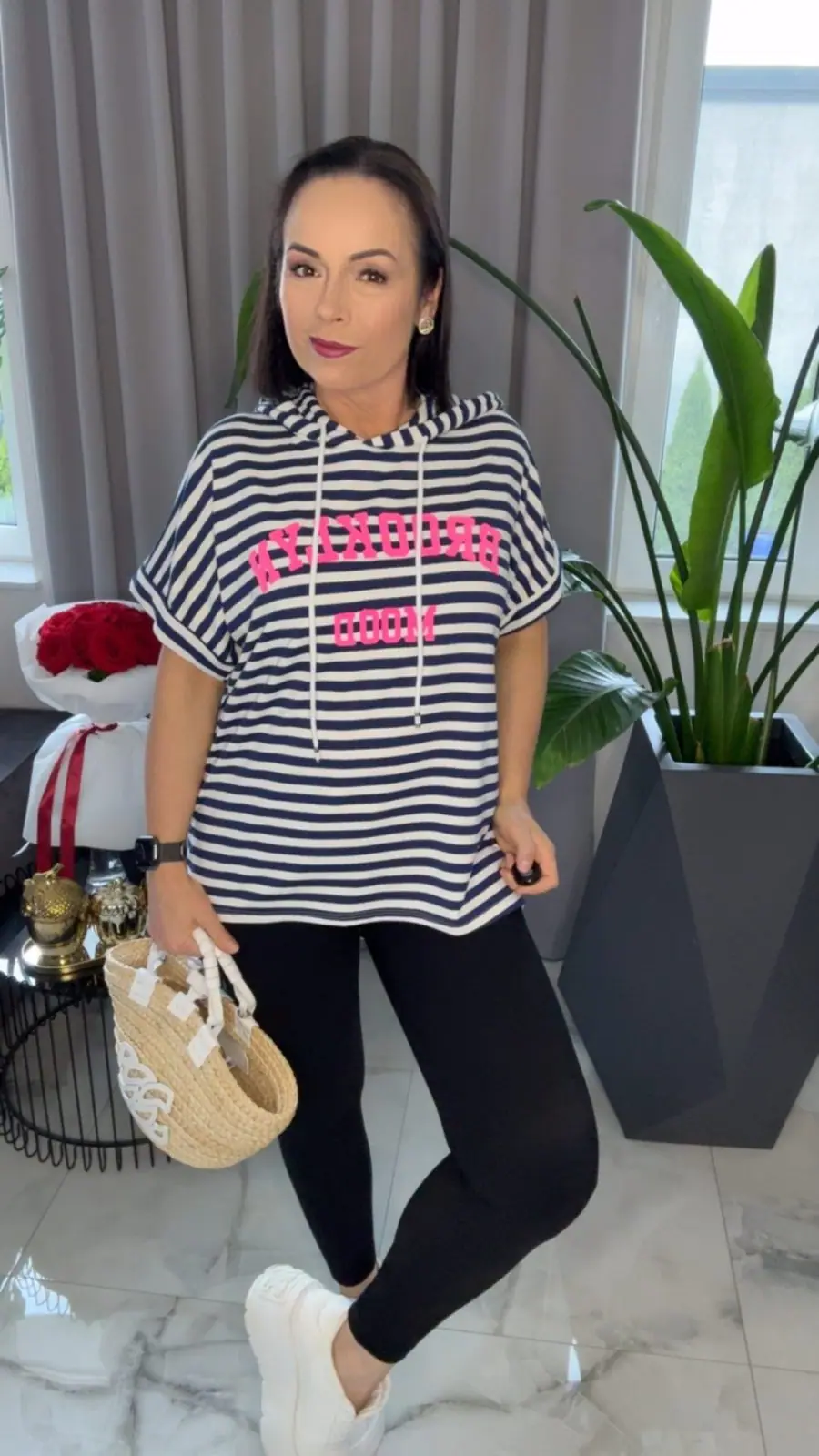 Bluza granatowa z kapturem w paski Brooklyn