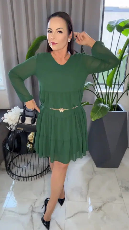 Sukienka zielona wizytowa elegancka tunika, zdjęcie 1 z 2 — odzież damska Victoria Fashion
