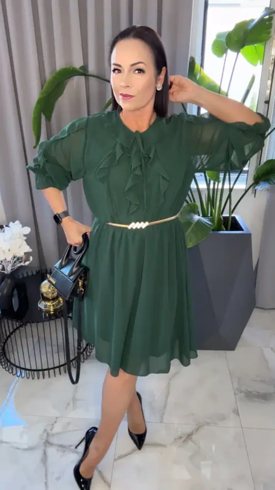 Sukienka szyfonowa zielona piękna elegancka, zdjęcie 1 z 2 — odzież damska Victoria Fashion