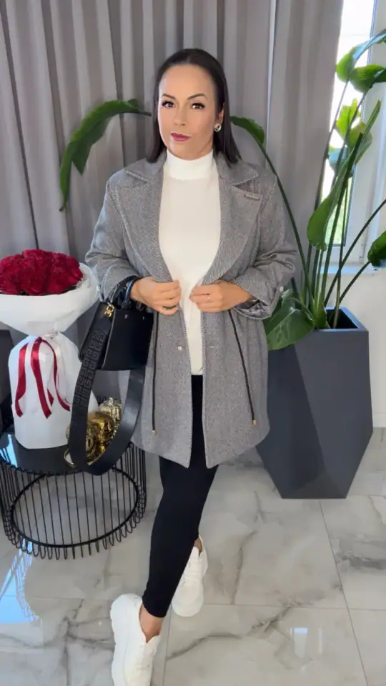 Płaszcz Lola Bianka szary wiązany, zdjęcie 2 z 2 — odzież damska Victoria Fashion