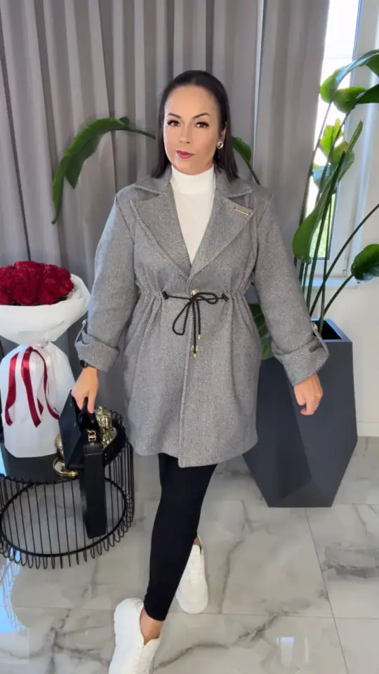 Płaszcz Lola Bianka szary wiązany, zdjęcie 1 z 2 — odzież damska Victoria Fashion