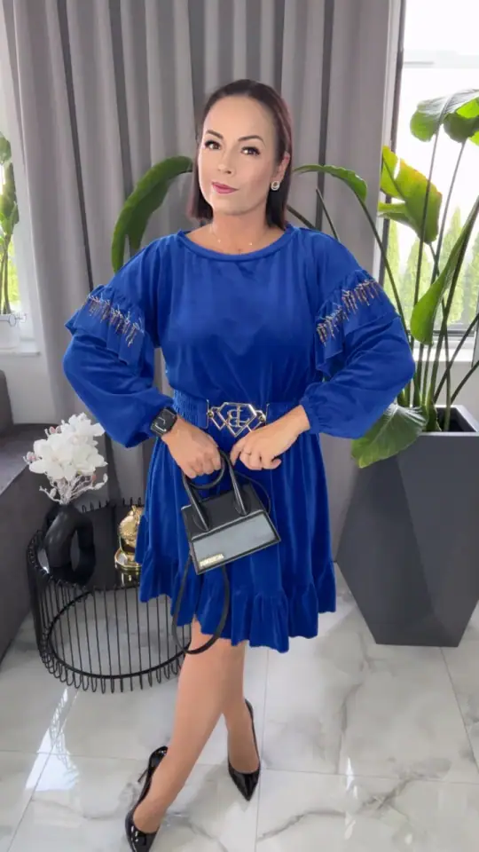 Sukienka Lola Bianka welurowa chabrowa piękna, zdjęcie 2 z 2 — odzież damska Victoria Fashion