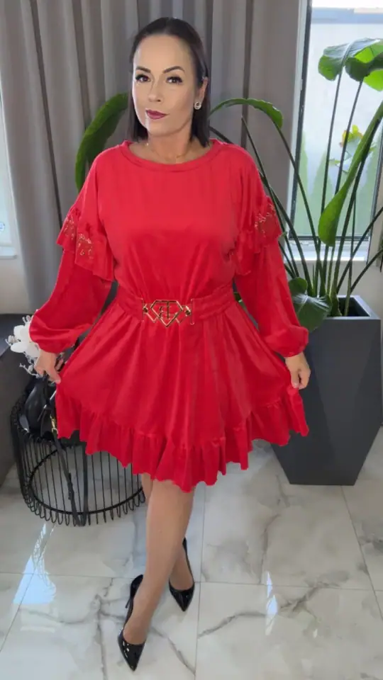Sukienka Lola Bianka welurowa czerwona, zdjęcie 1 z 2 — odzież damska Victoria Fashion