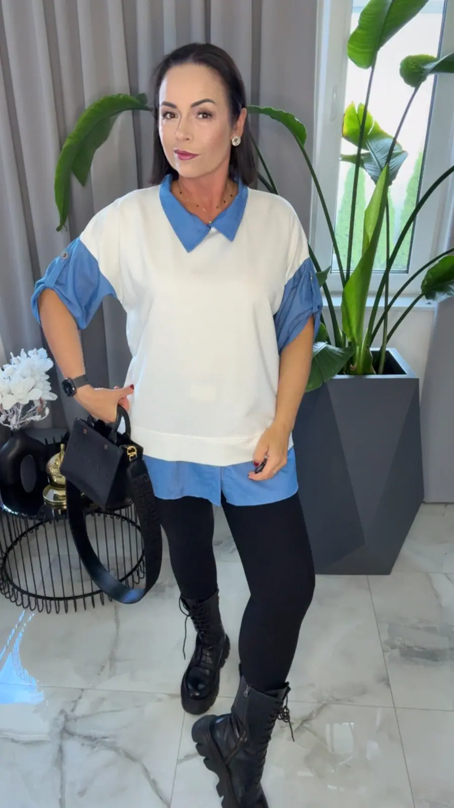 Bluzka koszulowa biała krótki rękaw